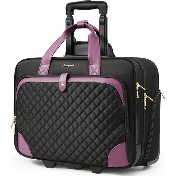 Rolling Laptop Bag Rolling Briefcase for Women with Waterproof Pocket 16 Inch